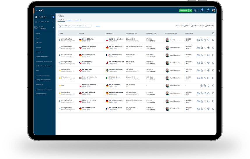Freight exchange for road transport - Trans.eu